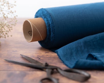 Petrol Blue Linen Fabric by the Metre, OEKO Tex Certified Washed and Softened Lithuanian Linen 205 gsm, 145cm (57") Width