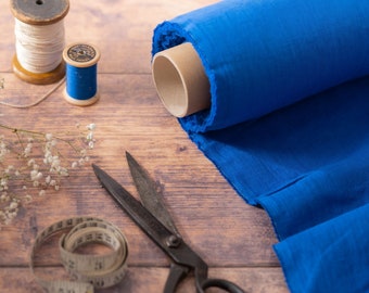 Royal Blue Linen Fabric by the Metre, OEKO Tex Certified Washed and Softened Lithuanian Linen 205 gsm, 145cm (57") Width