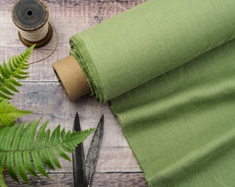 Fern Green Linen Fabric by the Metre, OEKO Tex Certified European Linen Fabric, 205 gsm, 145cm (57") Width