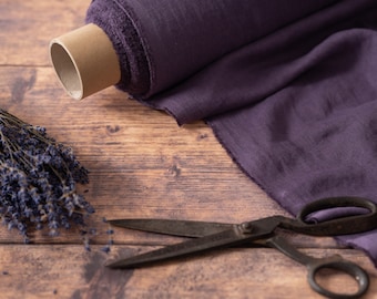 Grape Purple Linen Fabric by the Metre, OEKO Tex Certified Washed and Softened Lithuanian Linen 205 gsm, 145cm (57") Width