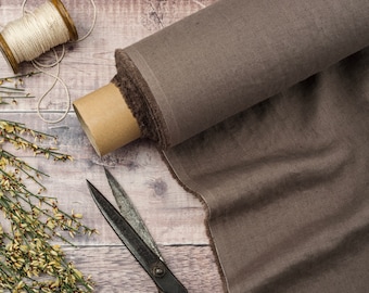 Cocoa Brown Linen Fabric by the Metre, OEKO Tex Certified Softened Linen Fabric, 205 gsm, 145cm (57") Width