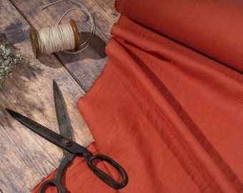 Brick Red Linen Fabric by the Metre, Soft Lithuanian Linen, OEKO Tex Certified Washed Linen, 205 gsm, 145cm (57") Width