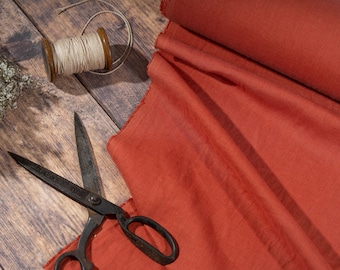 Brick Red Linen Fabric, Soft Washed Lithuanian Linen, OEKO-TEX® Certified, 205 gsm