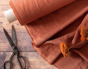 Terracotta verzachte Litouwse linnen stof per meter, OEKO Tex gecertificeerd gewassen 100% oranje linnen stof, 205 g/m², 145 cm (57") breed