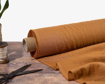 Tejido de lino lituano suavizado marrón óxido por metro, tejido de lino 100% marrón lavado con certificado OEKO Tex, 205 gsm, 145 cm (57") de ancho