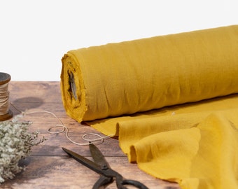 Honey Yellow Linen Fabric by the Metre, Soft Lithuanian Linen, OEKO Tex Certified Washed Linen, 205 gsm, 145cm (57") Width