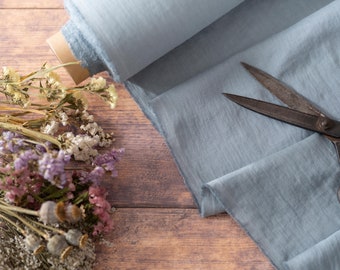 Blue Grey Linen Fabric by the Metre, OEKO Tex Certified Washed and Softened Lithuanian Linen 205 gsm, 145cm (57") Width