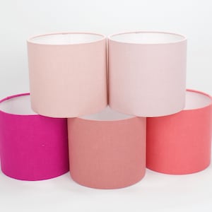 Linen Pink Lampshades, Stonewashed Fabric Pink Lamp Shades, Minimalist UNO Drum Lampshade 20cm 25cm 30cm 40cm