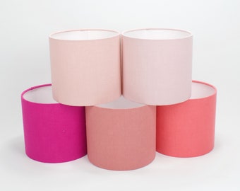 Linen Pink Lampshades, Stonewashed Fabric Pink Lamp Shades, Minimalist UNO Drum Lampshade 20cm 25cm 30cm 40cm