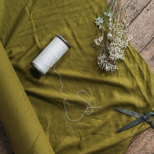 Pure Moss Green Linen Fabric by the Metre - OEKO Tex Certified Lithuanian Linen - Soft & Washed - 205 gsm, 145cm (57") Width