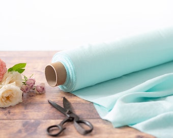 Pastel Light Mint Green Linen Fabric by the Metre, OEKO Tex Certified Washed and Softened Lithuanian Linen 205 gsm, 145cm (57") Width