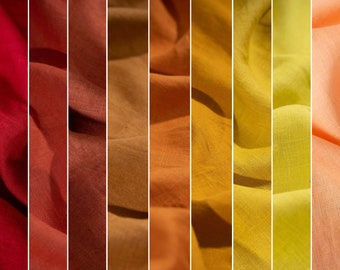 Yellow & Orange Linen Fabrics by the Metre, OEKO Tex Certified Pure Washed Linen Fabric, 205 gsm, 145cm (57")