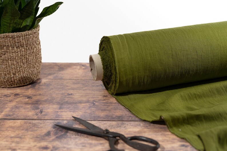 Tissu pur lin vert mousse au mètre Lin lituanien certifié OEKO Tex Doux et lavé 205 g/m², 145 cm 57 de largeur image 2