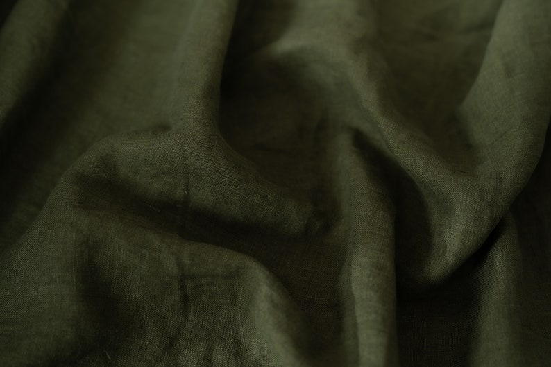 Avocado Green Linen Fabric by the Metre, OEKO Tex Certified Washed Lithuanian Linen 205 gsm, 145cm 57 Width Metre (39")