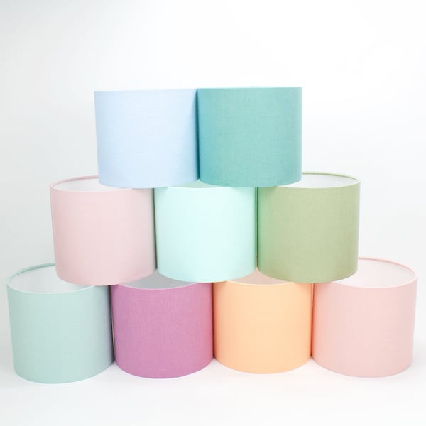 Pastel Colour Linen Lampshades, Stonewashed Drum Pastel Lampshade, UNO Minimalist Lampshade for Table Lamps or Ceiling Light Shades