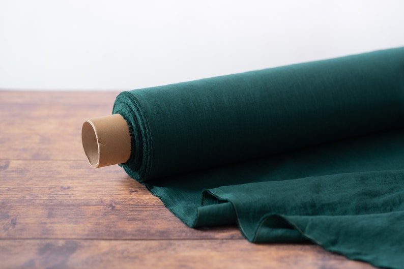 Dark Forest Green Linen Fabric by the Metre, OEKO Tex Certified Washed and Softened Lithuanian Linen 205 gsm, 145cm 57 Width image 5