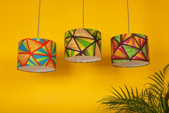 African Print Lamp Shades Genuine Wax Print Geometric Lampshades