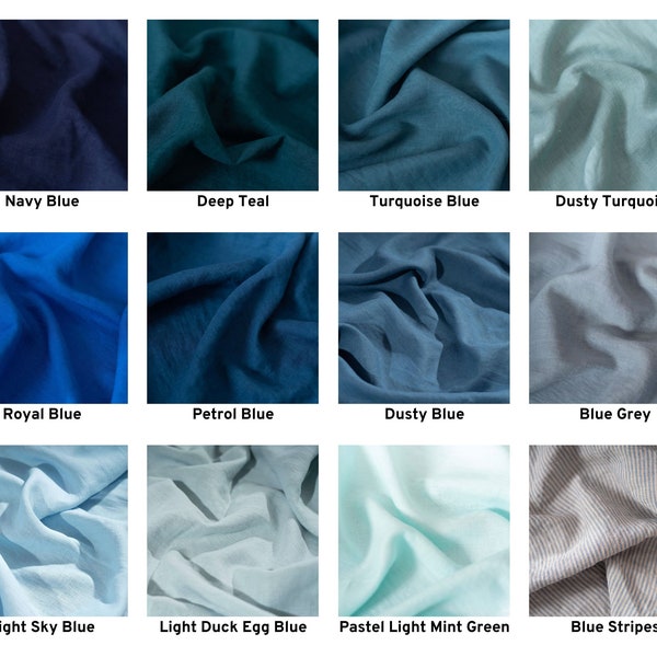 Blauwe linnen stoffen per meter, gewassen, verzachte Litouwse linnen stof, 205 gsm, 145 cm (57") breed, OEKO-Tex gecertificeerd