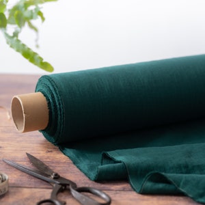 Dark Forest Green Linen Fabric by the Metre, OEKO Tex Certified Washed and Softened Lithuanian Linen 205 gsm, 145cm 57 Width image 3