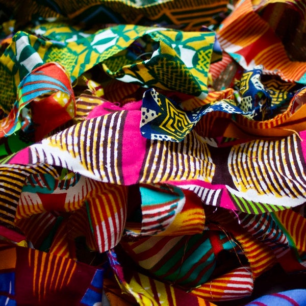 Morceaux de ruban de tissu imprimé wax africain court et long, paquets de 100 g