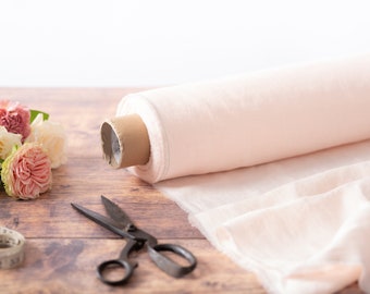 Pale Pink Linen Fabric by the Metre, OEKO Tex Certified Washed and Softened Lithuanian Linen 205 gsm, 145cm (57") Width