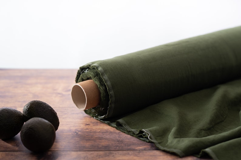 Avocado Green Linen Fabric by the Metre, OEKO Tex Certified Washed Lithuanian Linen 205 gsm, 145cm 57 Width image 7