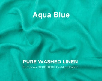 Soft Aqua Blue Linen Fabric, OEKO Tex Certified, 205 gsm, 145cm Width, Dressmaking, Sewing & Crafting Material
