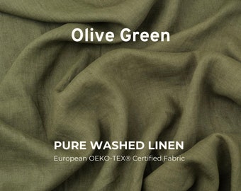 Tela de lino verde oliva suave, certificado OEKO Tex, 205 gsm, 145 cm de ancho, material de confección, costura y artesanía