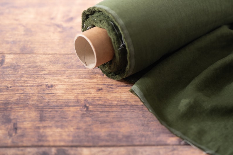 Avocado Green Linen Fabric by the Metre, OEKO Tex Certified Washed Lithuanian Linen 205 gsm, 145cm 57 Width image 8