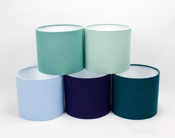 Blue Lampshades, Stonewashed Blue Linen Lamp Shades, UNO Drum Large & Small Lamp Shades in 20cm 30cm 40cm Diameter