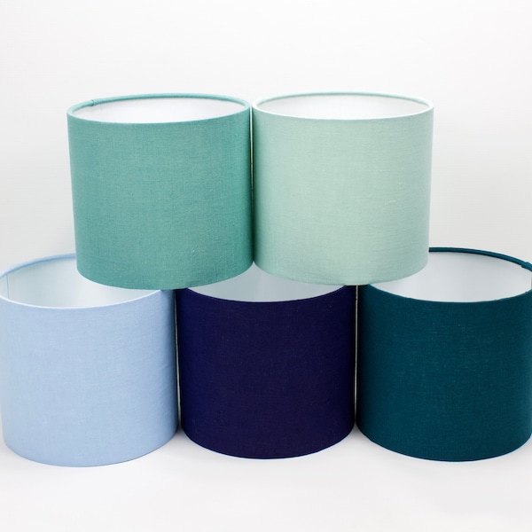 Blue Lampshades, Stonewashed Blue Linen Lamp Shades, UNO Drum Large & Small Lamp Shades in 20cm 30cm 40cm Diameter