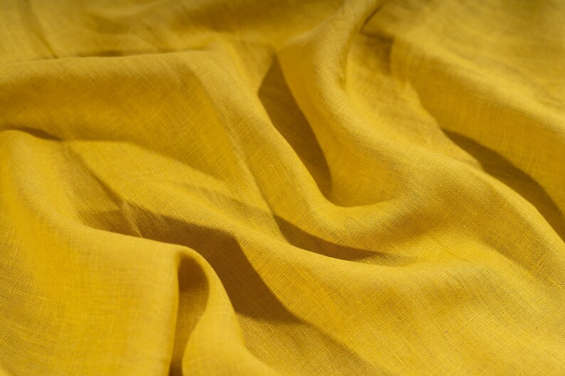 Honey Yellow Linen Fabric by the Metre, Soft Lithuanian Linen, OEKO Tex Certified Washed Linen, 205 gsm, 145cm 57 Width Metre (39")