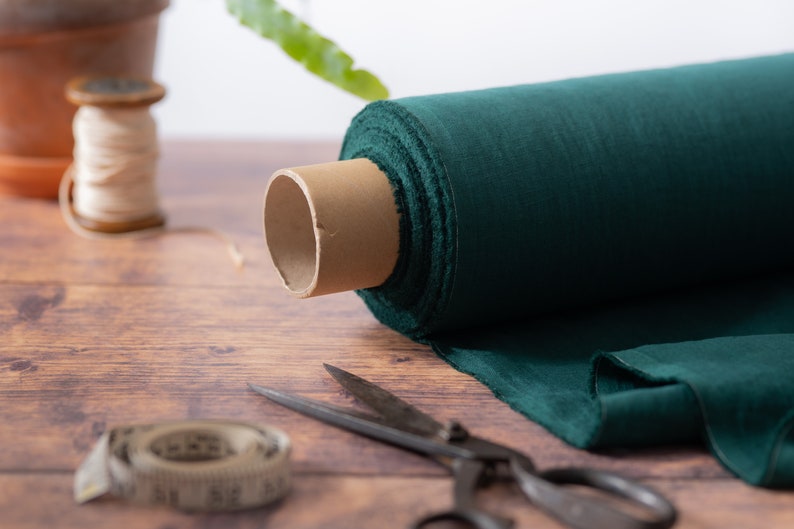 Dark Forest Green Linen Fabric by the Metre, OEKO Tex Certified Washed and Softened Lithuanian Linen 205 gsm, 145cm 57 Width image 4