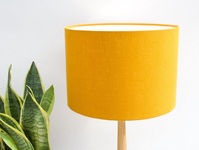 Linen Yellow Lampshades, Linen Lampshade for Table Lamp, Floor or Pendant Ceiling Light Shade, Yellow UNO Drum Lampshade 20cm 30cm 40cm image 2