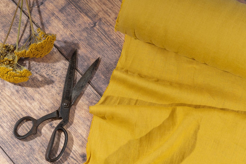 Honey Yellow Linen Fabric by the Metre, Soft Lithuanian Linen, OEKO Tex Certified Washed Linen, 205 gsm, 145cm 57 Width image 3