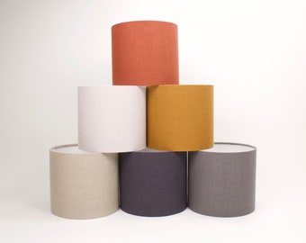 Natural Linen Lampshades, Earthy Tone Fabric Lampshades, UNO Drum Lamp Shades 20cm 25cm 30cm 40cm