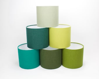 Linen Green Lampshades for Table Lamps, Floor or Ceiling Lampshades, UNO Green Drum Shades in 20cm 30cm 40cm Diameter