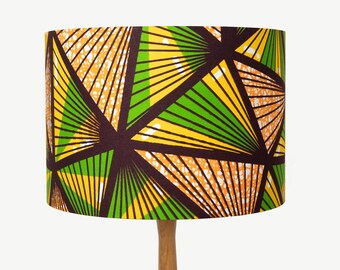 Geometric Wax Print African Lampshade, Yellow and Green Lampshade for Table Lamp, Floor or Pendant, UNO Drum Shade 20cm 30cm 40cm