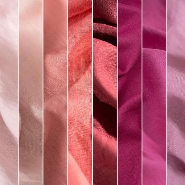 Tissu en lin rose ramolli au mètre, pur lin lituanien lavé certifié OEKO Tex, 205 g/m², 145 cm (57 po.)