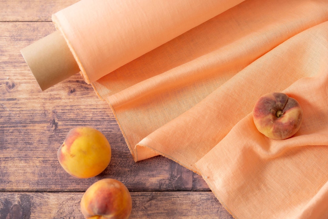Peach Linen Fabric by the Metre, OEKO Tex Certified Washed & Softened Pure Lithuanian Linen