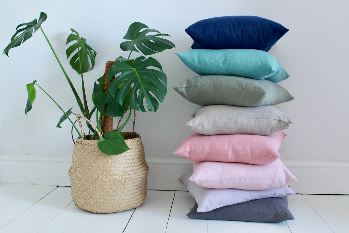 Navy Blue Linen Cushion Cover Linen Pillow Covers 100 Linen Etsy