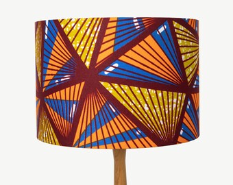 Geometric Wax Print African Lampshade, Blue and Orange Lampshade for Table Lamp, Floor or Pendant, UNO Drum Shade 20cm 30cm 40cm