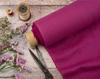 Magenta Linen Fabric by the Metre, Softened OEKO Tex Certified Pink Linen Fabric, 205 gsm, 145cm (57") Width