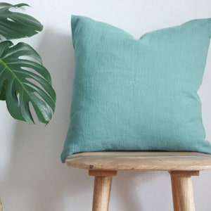 Softened Linen Cushion Cover, Stonewashed Linen Cushions, Pure Linen Throw Pillow Covers 45cm x 45cm 18 Dusty Turquoise