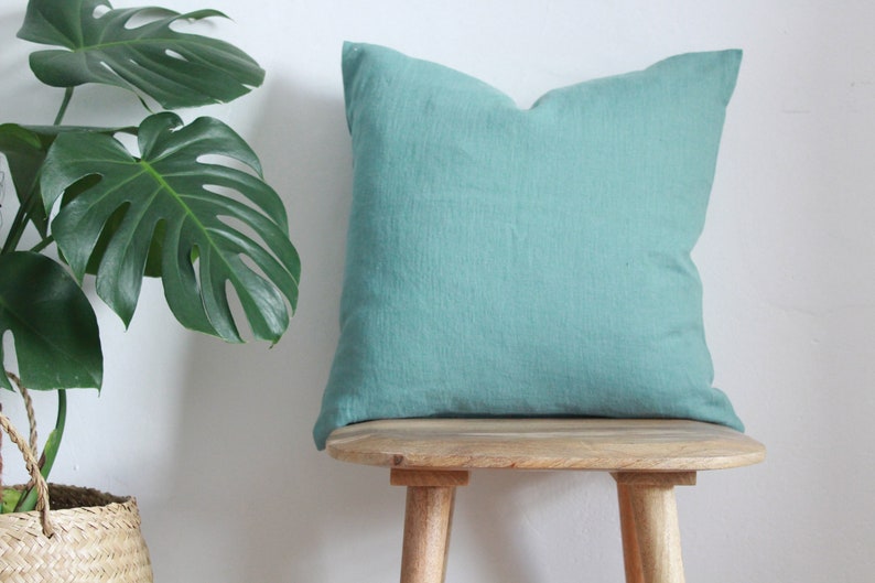 Softened Linen Cushion Cover, Stonewashed Linen Cushions, Pure Linen Throw Pillow Covers 45cm x 45cm 18 Dusty Turquoise