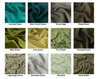 Green Linen Fabrics by the Metre UK Store, Soft Lithuanian Linen, OEKO Tex Certified Washed Pure Linen Fabric, 205 gsm, 145cm (57")