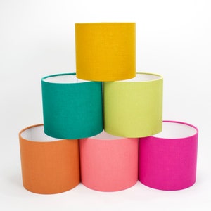 Linen Colourful Lamp Shades, Bright Drum Lamp Shades in 20cm 25cm 30cm 40cm Diameter, UNO Drum Lampshade, Handmade in the UK