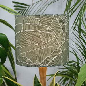 Green Banana Leaf Tropical Lampshade, Olive Green Lampshade in Palm Leaf Pattern Fabric