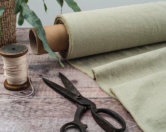 Light Sage Green Linen Fabric, Soft Washed Lithuanian Linen, OEKO-TEX® Certified 205 gsm