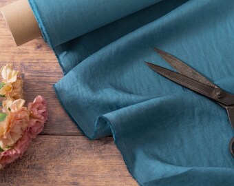 Turquoise Blue Linen Fabric by the Metre, OEKO Tex Certified Washed and Softened Lithuanian Linen 205 gsm, 145cm (57") Width